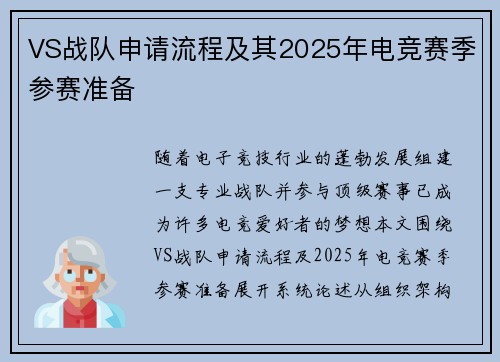 VS战队申请流程及其2025年电竞赛季参赛准备